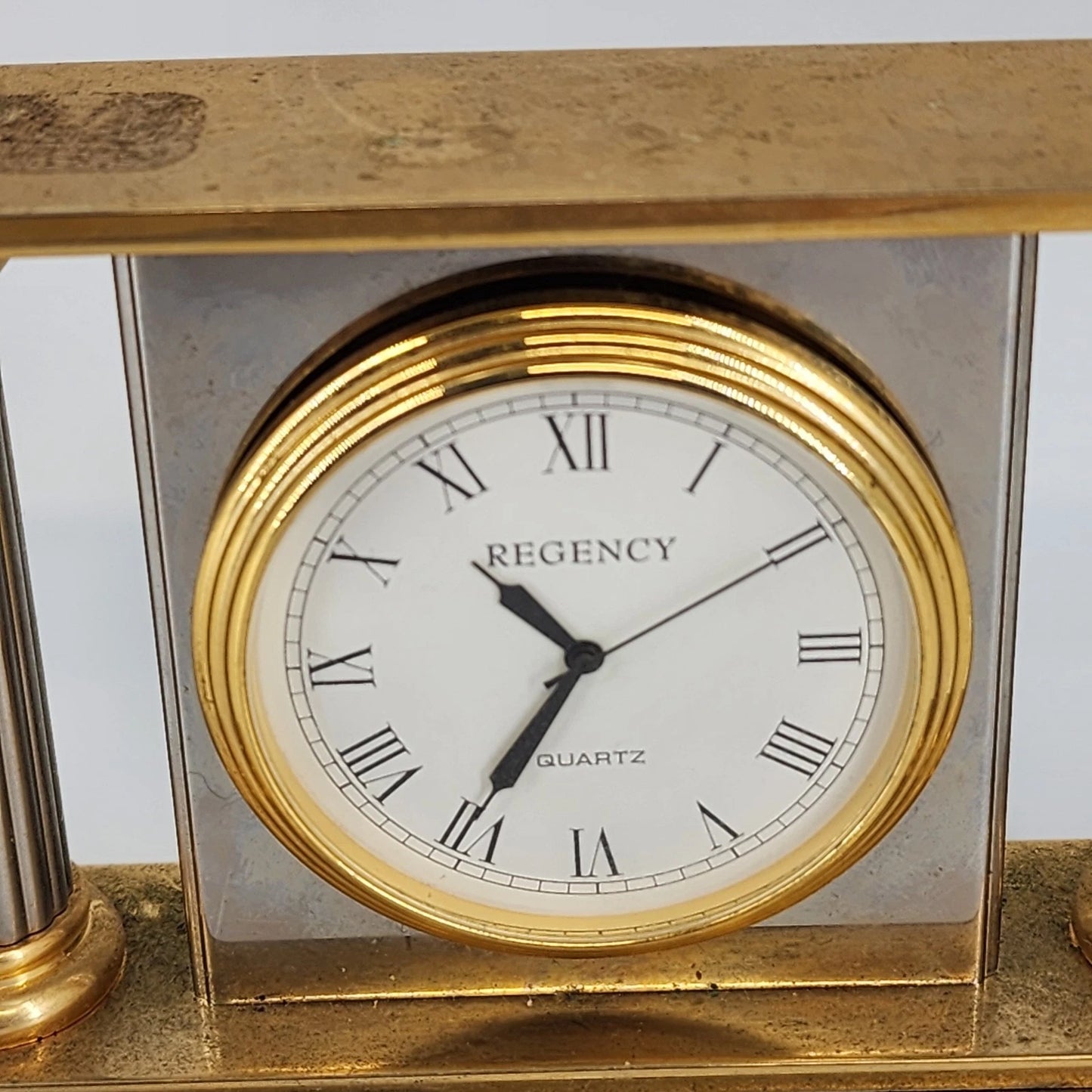 Regency Quartz Desk Mantel Clock Two Tone Gold Silver 5" Long Repair/Parts Only