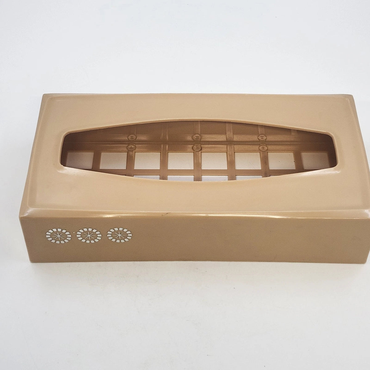 Rubbermaid Plastic Tissue Box Cover 2939 Tan Atomic Starburst 10.5" MCM Vtg