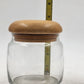 Clear Glass Storage Jar Teak Mushroom Wood Lid Airtight Rubber Seal 4"d x 4.5"h