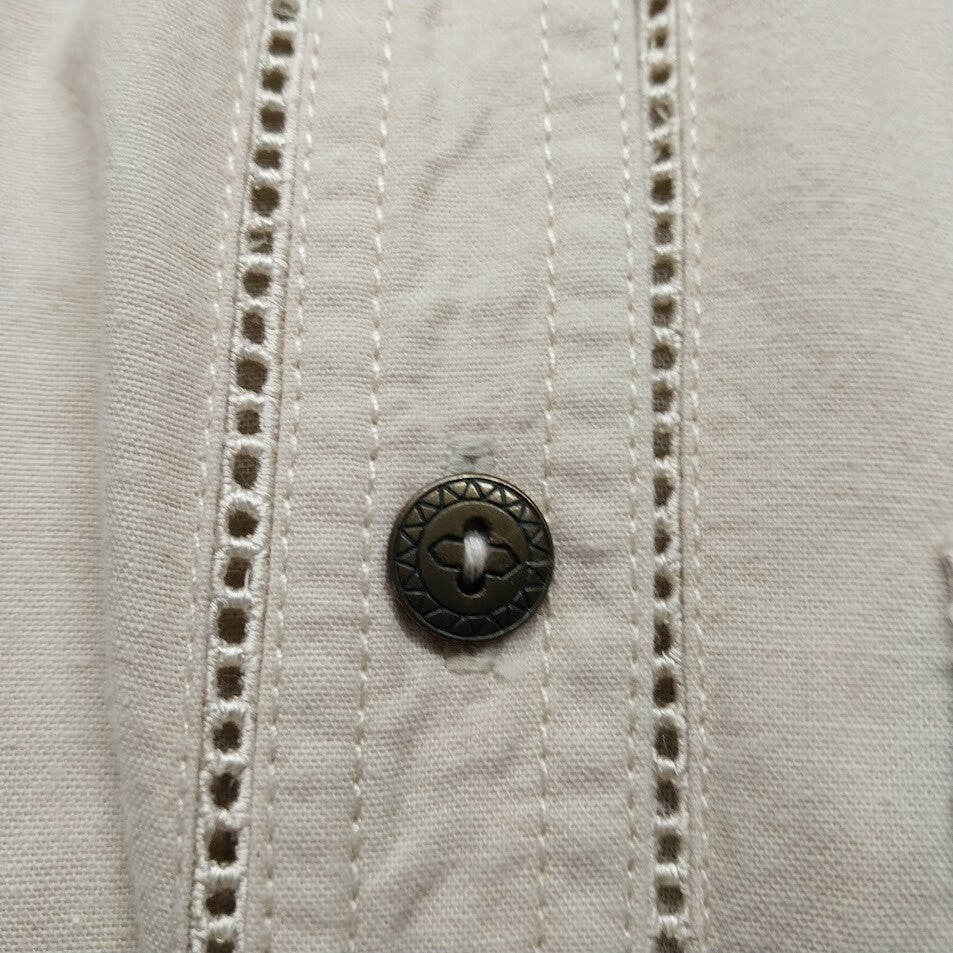 Liz Claiborne Chic Beige Cotton Shirt Dress Button Front with Belt Pockets Sz 4
