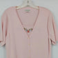 Yarnworks Pink Embroidered Cardigan Sweater Women Medium Floral Acrylic Knit Vtg