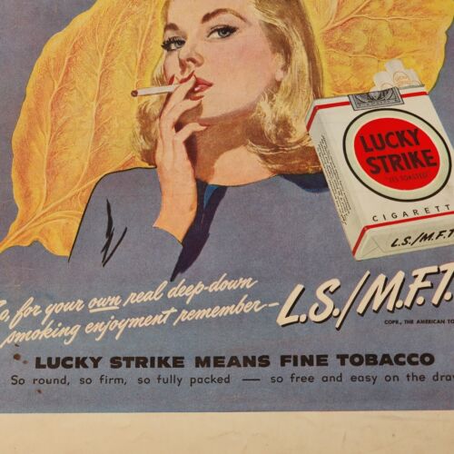 Lucky Strike Cigarettes First again with Tobacco Men 1948 Life Vintage Print Ad