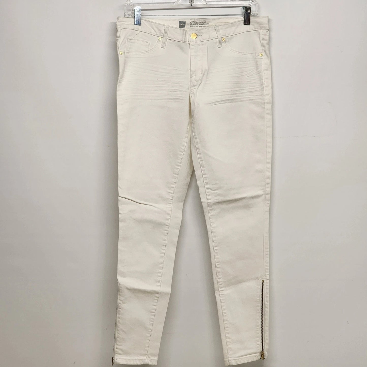 Mossimo White Stretch Denim Jeans Women's 10 Zipper Taper Leg Convertible Chic