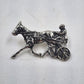 Silver Tone Harness Racing Sulky Jockey Brooch Pin Equestrian Vintage
