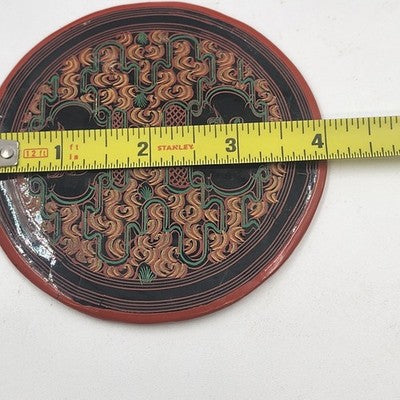 Vintage Lacquerware Coaster Set – 6 Matching Ceramic Foo Dog Coasters in Black, Red & Gold with Storage Box – Asian Guardian Lion Motif