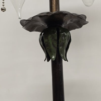 Victorian Bell Shape Fringed Table Lamp Poppy Plant Shape Body 2 Bulbs 30" Tall