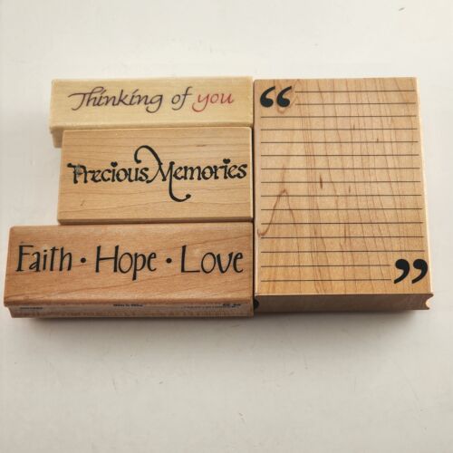 Lot of 4 Inspirational Sayings Quotes & Blank Journal Wood Mounted Rubber Stamps