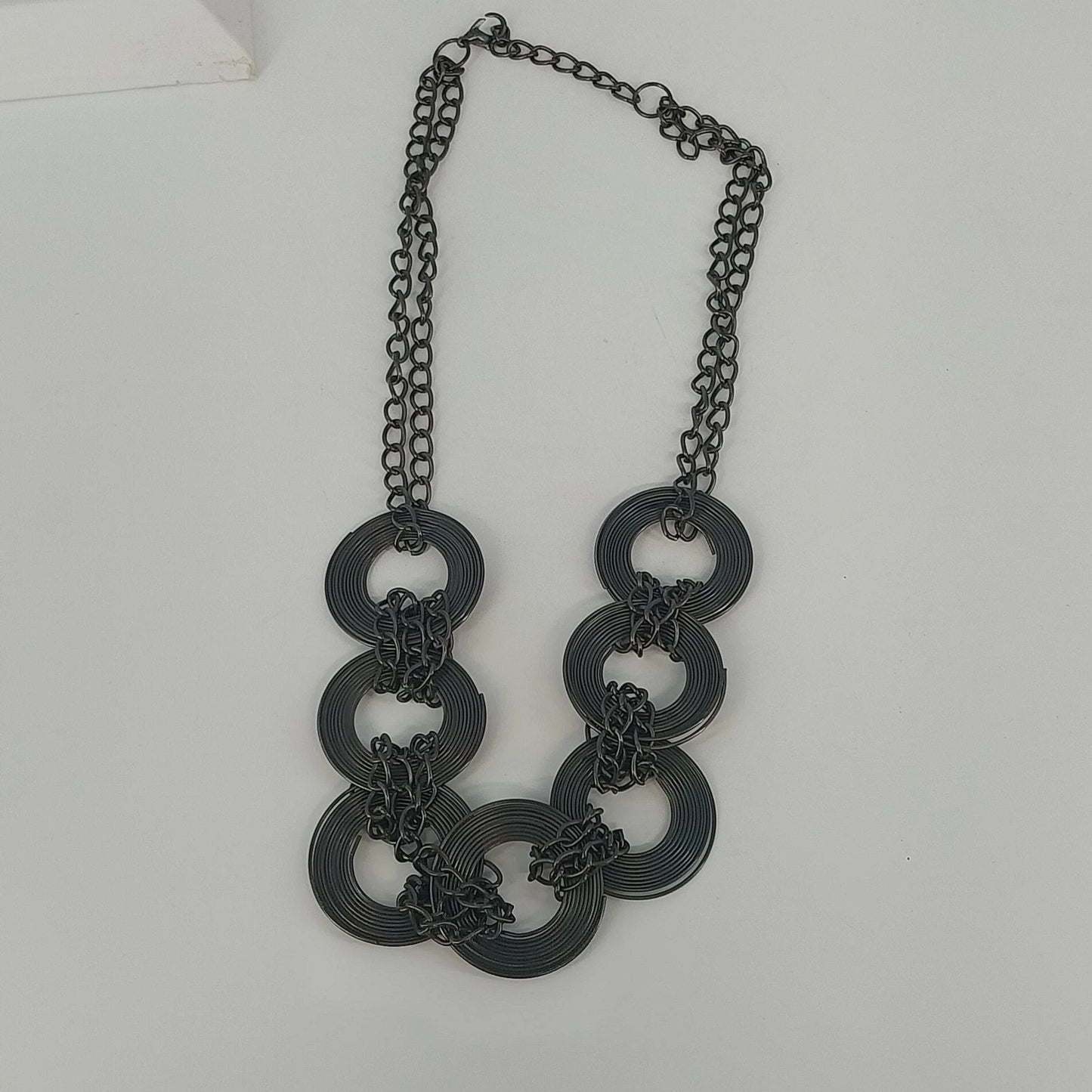 Gunmetal Chain Link Statement Necklace Oversized Circle Runway Fashion Vintage