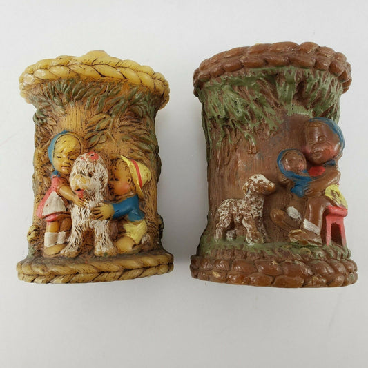 2 Alpine Originals Pillar Candles Kids & Dog and Child Doll & Lamb Vintage 1978