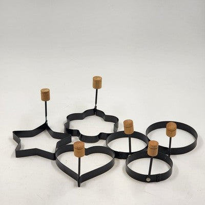 6 Pancake Egg Ring Molds Cookie Cutters Star Heart Round Flower Wood Handles