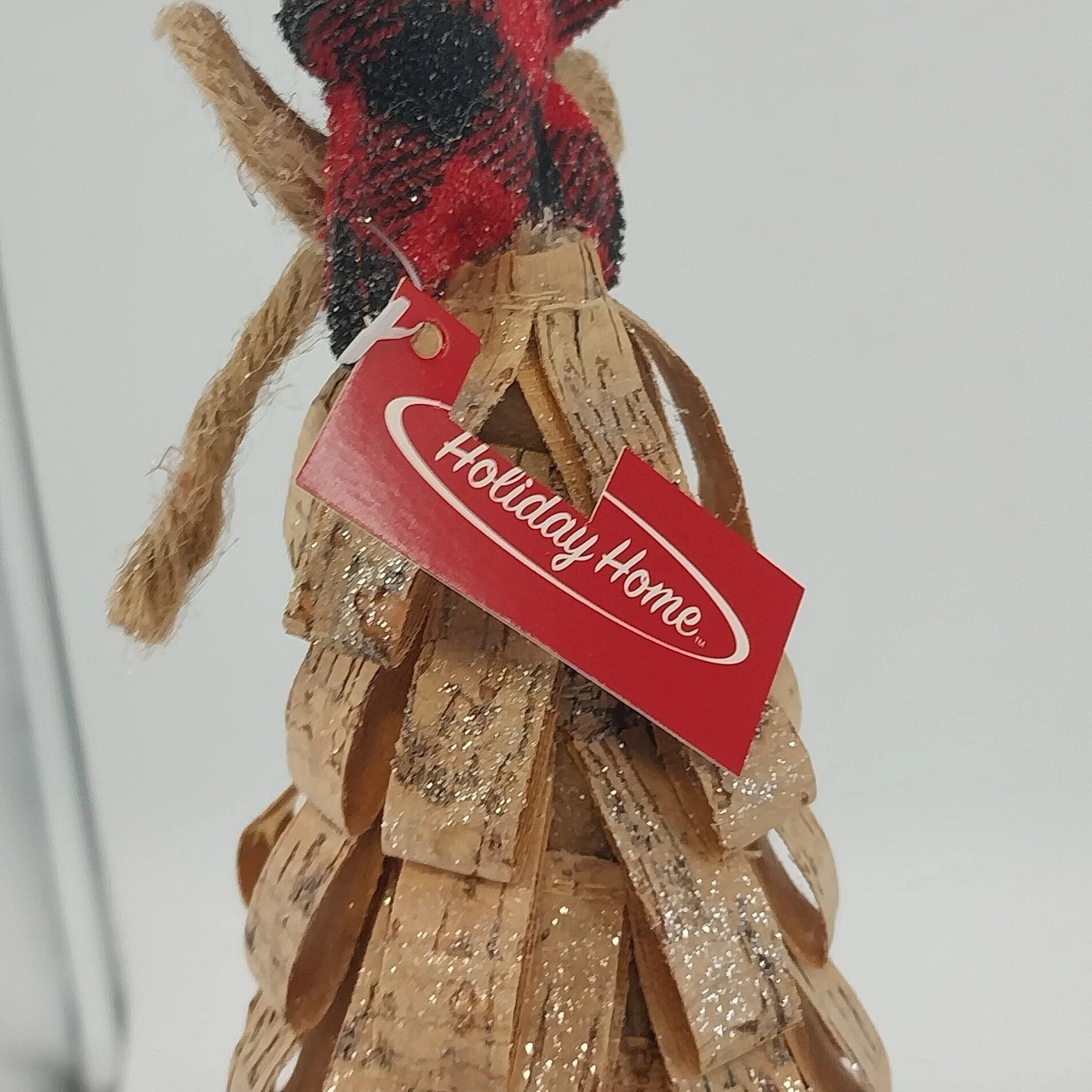 Holiday Home Shaved Cork Loop Tabletop Christmas Tree Star Bow 16.5" Plaid Top
