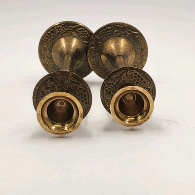 Set of 2 Solid Brass Candlestick Holders 7" & 8" Tall Vintage India Round Base