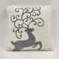 Mud Pie Pillow 13" Sq w Gray Beaded Bling Scrollwork Accent Christmas Reindeer