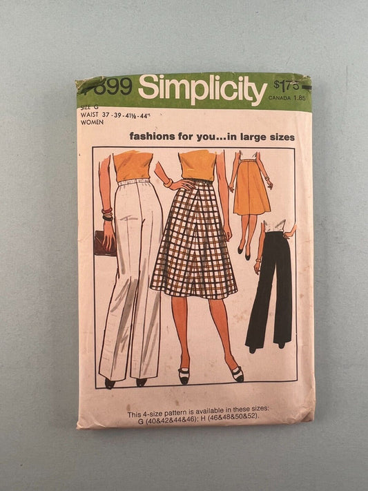 Simplicity 7899 Vintage Sewing Pattern 1977 Women's Skirt and Pants Size G