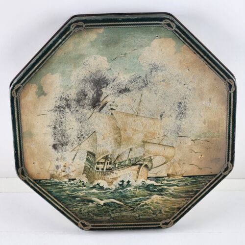 Loose-Wiles Biscuit Cookie Tin Sailing Clipper Ship Faded Antique USA 9.5"x3.5"