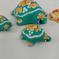 Mexican Folk Art Hand Painted Terracotta Clay Turtle Decor Figurines 4 Pc Vtg