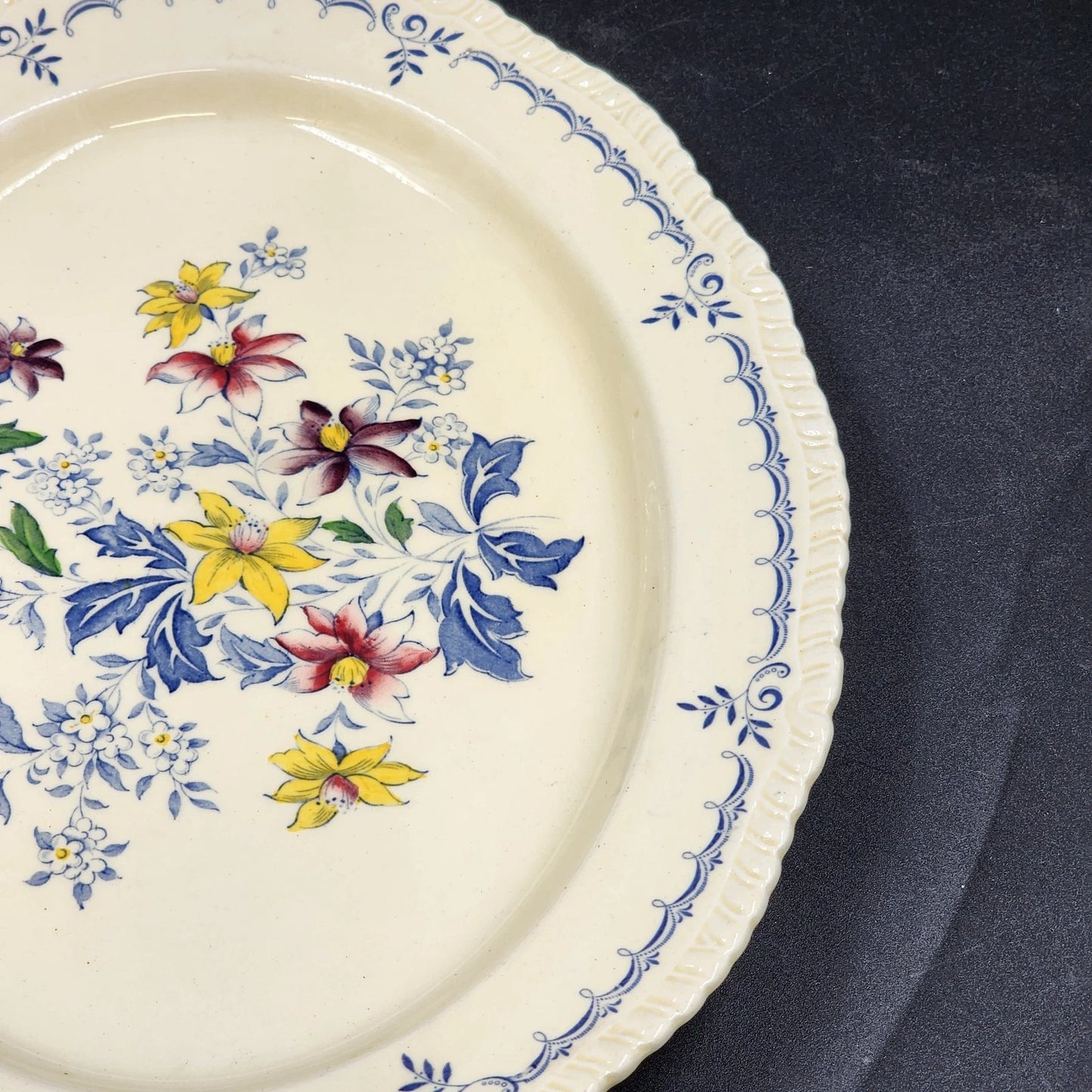 Ridgway’s Cornwall Oval Platter 14" Blue Gadroon Edge Floral Center Sheldon UK