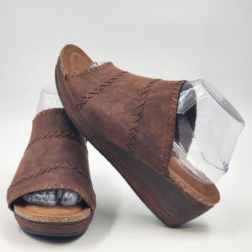 Pierre Dumas Impact-4 Wedge Sandal Sz 10 Women's Brown Man Made Materials