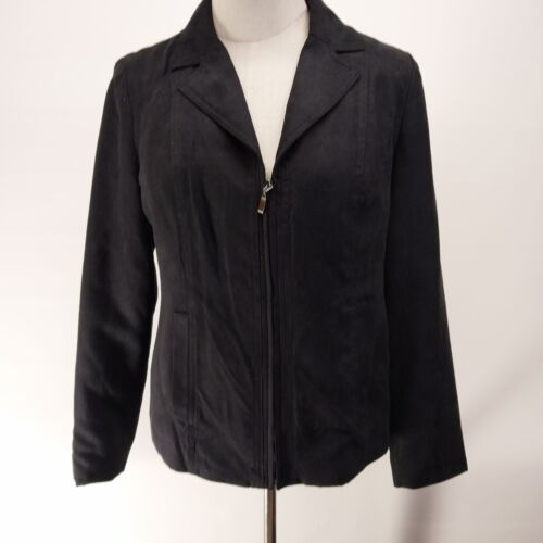 Studio Works Women's Black Zip Jacket Size 4P Lightweight Notched Collar