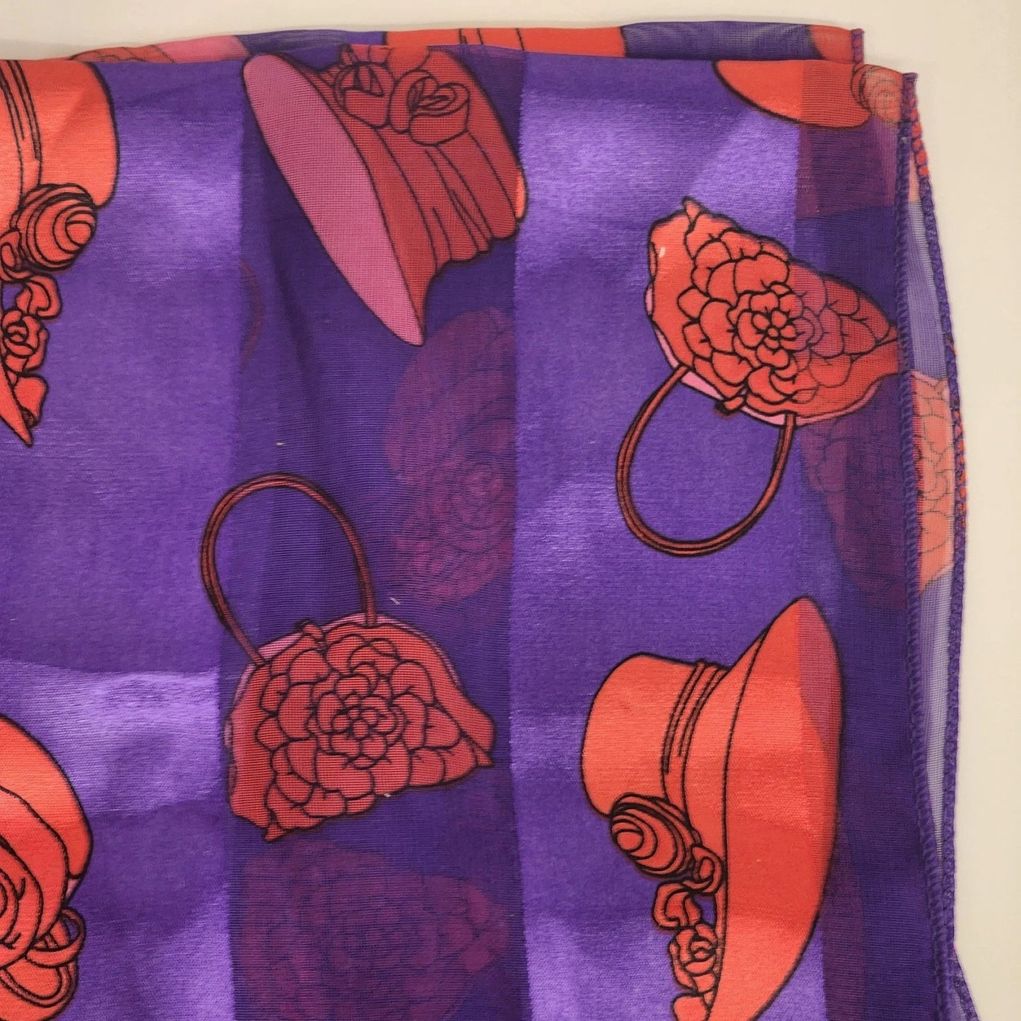Vintage Purple Lavender Floral Hat Print Retro Scarf Korea