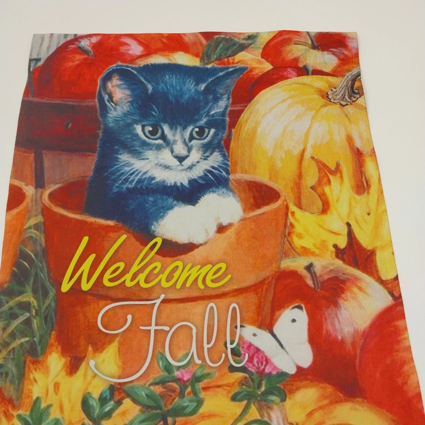 Set 4 Fall Autumn HOLLOWEEN WELCOME Theme with Pumpkins Mini Garden Flags Banner