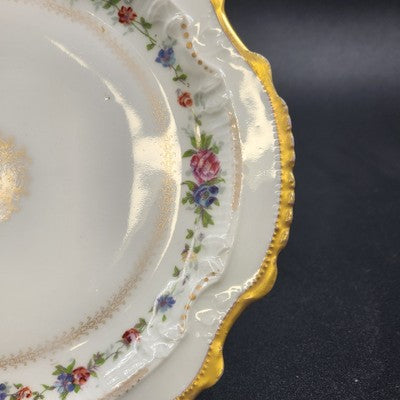 LRL Limoges Plate Art Nouveau w Multicolor Floral Motif & Gold Tone Edges France