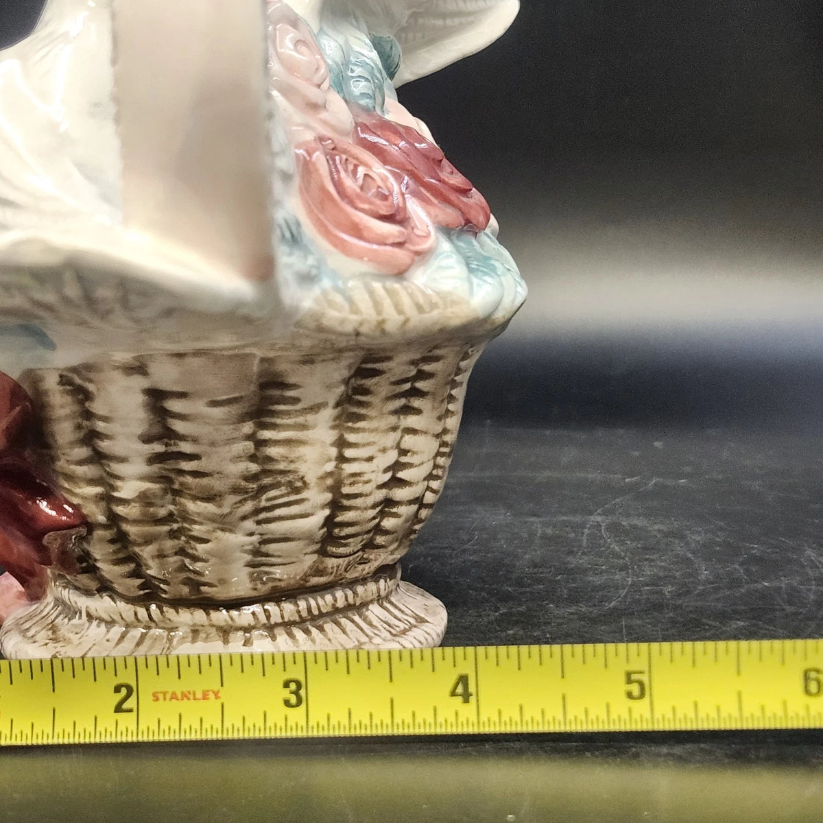 Ceramic Dove Teapot Vase Roses Woven Basket Heart NO LID 9.25" Taiwan Vintage