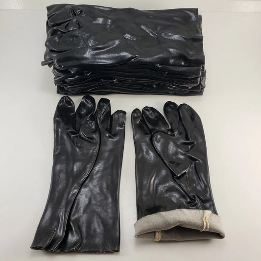 12 PVC Chemical Resistant Gloves Black 12" Gauntlet Lg Cotton Lined Smooth Grip