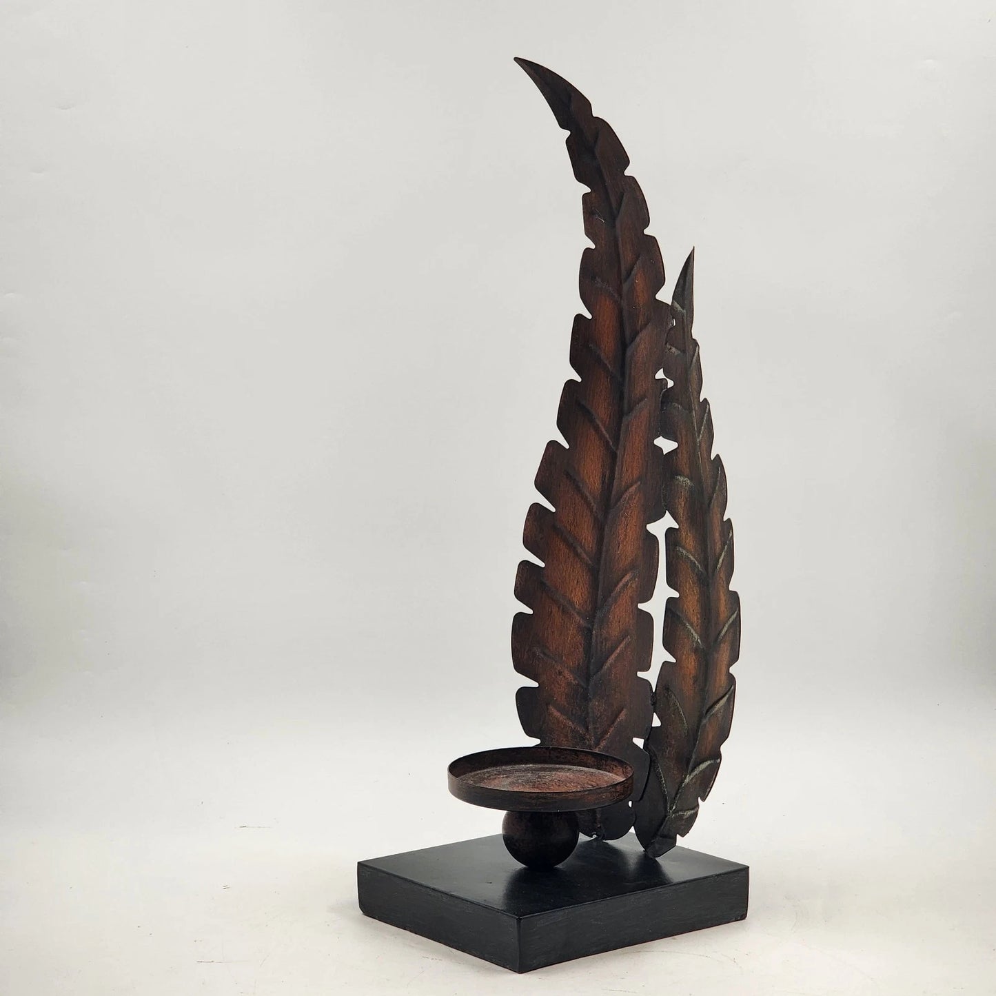 Metal Fern Floral Leaf Candle Holder Brown Holds Large 4" Pillar 19.5" Decor