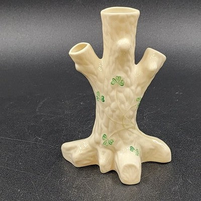 Belleek Shamrock Tree Trunk Bud Vase Vintage Irish Porcelain Made in Ireland EUC