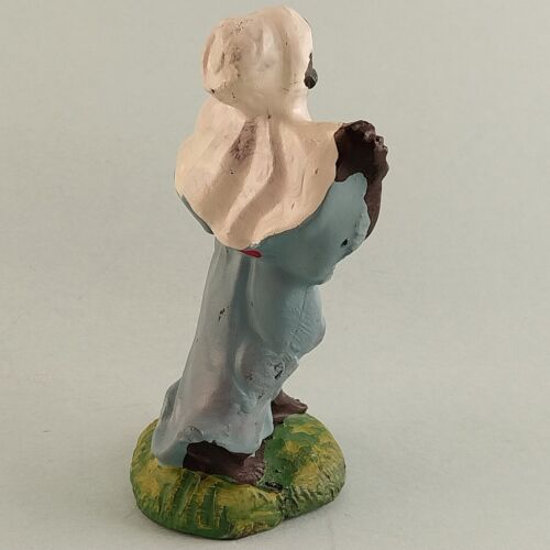 Hollow Chalk Ware Plaster Nativity Scene Black Shepherd Figurine Vintage