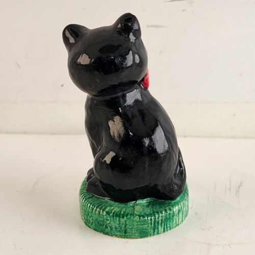 Manor Ware Black Cat Figure Souvenir Southampton England UK Green eyes Pottery