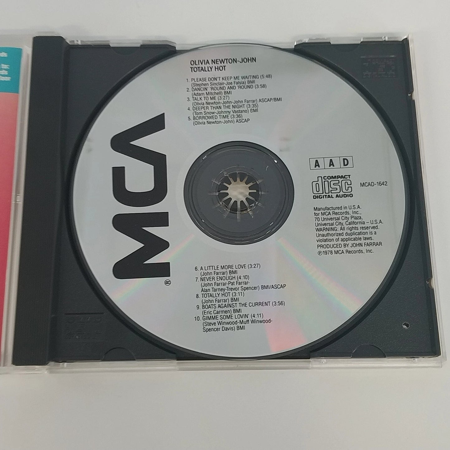 Olivia Newton-John Totally Hot CD Album 1988 MCAD-1642 MCA Pop Rock Album