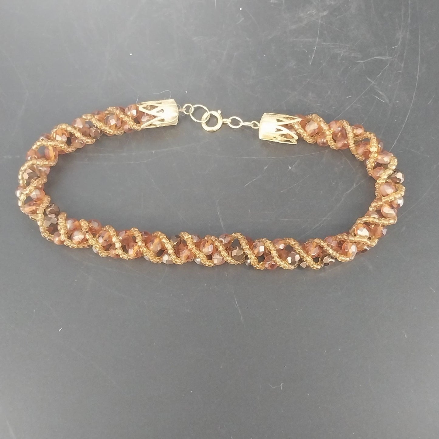 Amber Brown Faceted Bead Sequin Necklace Twisted Multi Strand Statement Vintage
