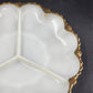 Anchor Hocking Milk Glass Divided Relish Dish with Gold Rim 10 Inch Vintage