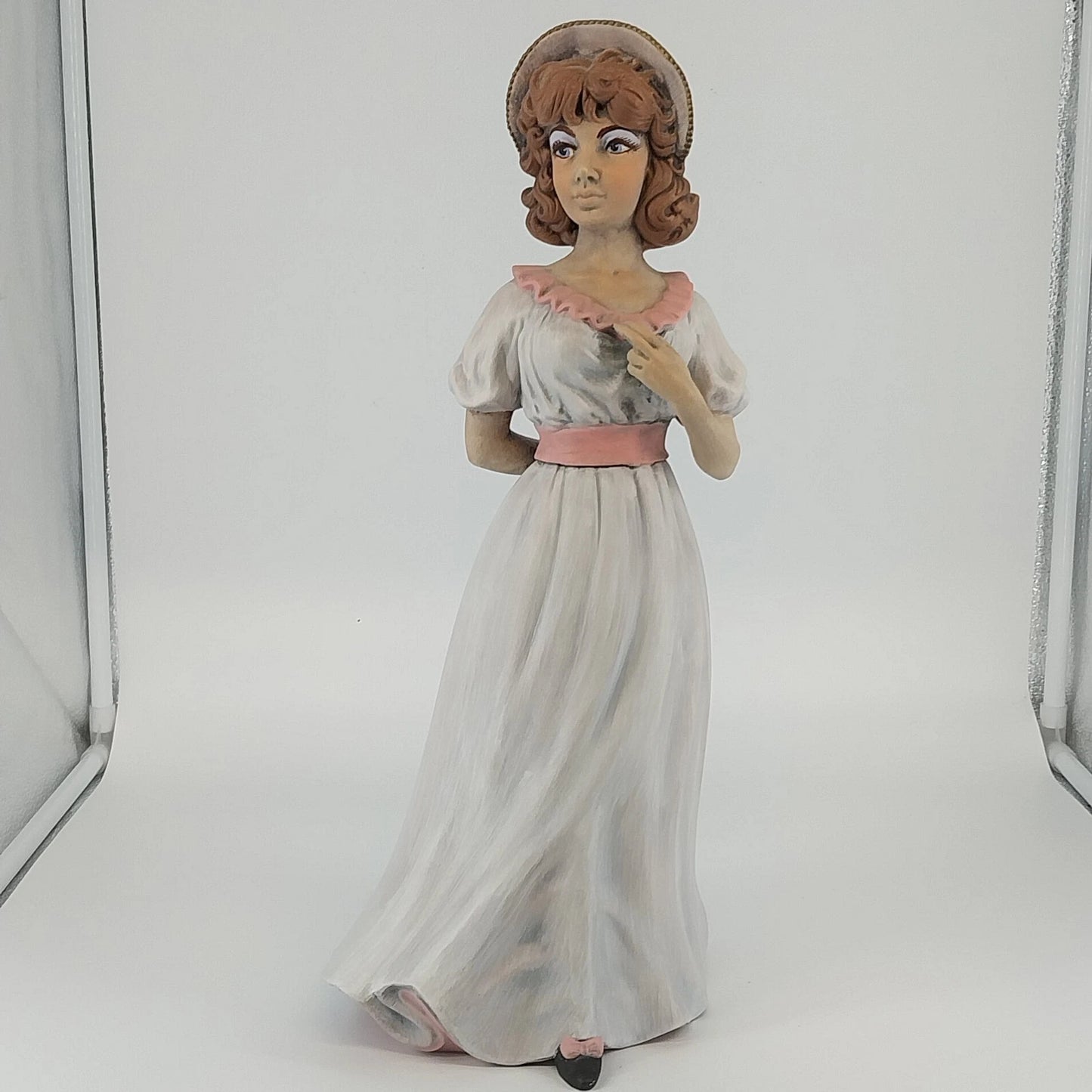 Holland Mold Lady Figurine White Pink Dress Hand Painted Ceramic 17" Vintage