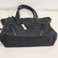 Massini Black Faux Leather Tote Handbag 16in Gold Tone Zipper
