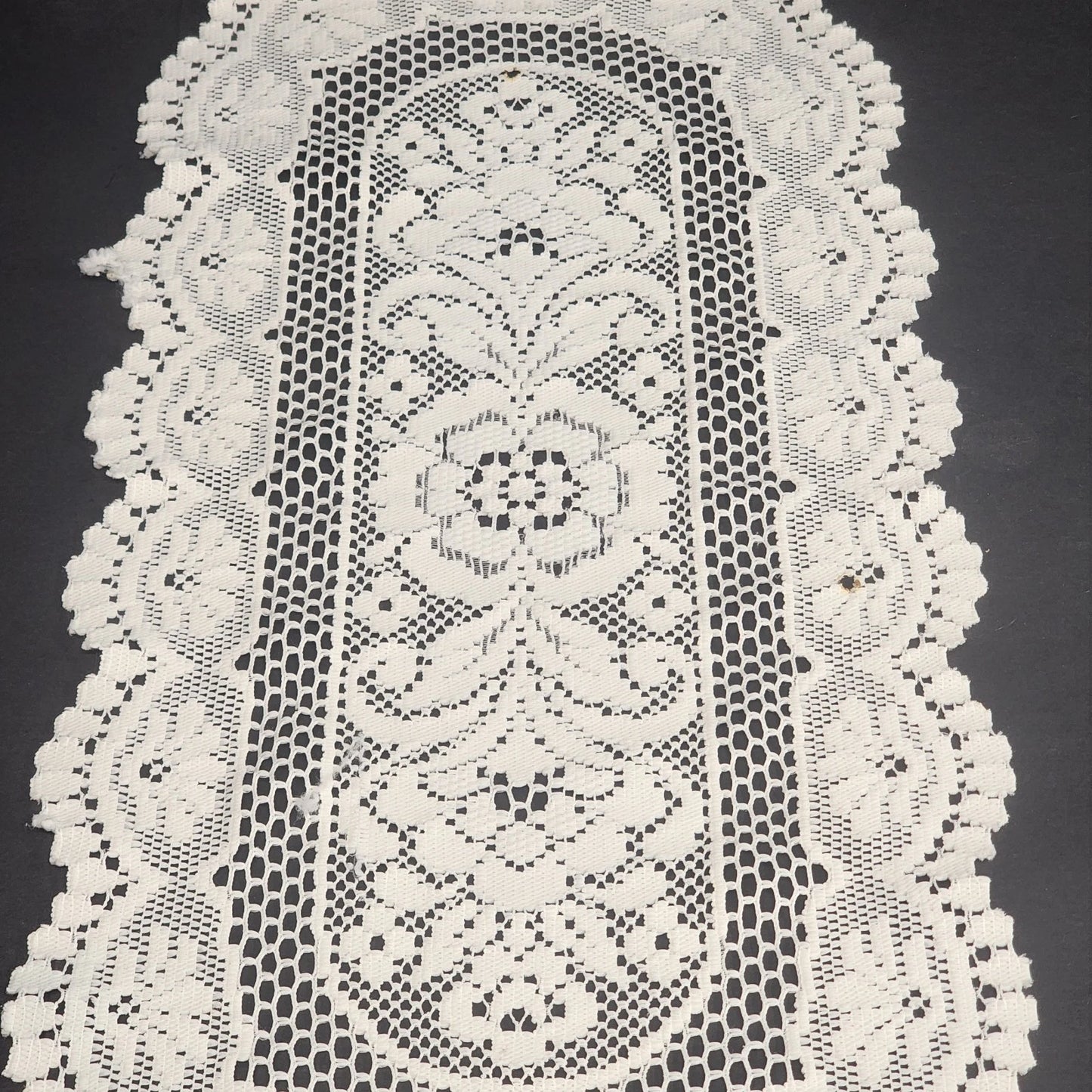 Lace Table Runner Scarf Oval Doily Off White Floral Crochet 30x14 Minor Flaws