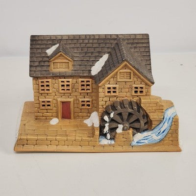 Grist Mill Christmas Village Bisque Ceramic Illuminated 8" Homemade Vintage