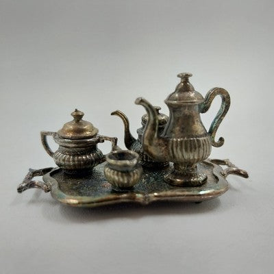 6pc Miniature Tea Set 1:12 Dollhouse Silver Vintage Decor 1.5"