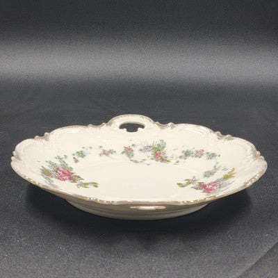 Haviland Limoges "Rebecca" Round Serving Tray – 10" Porcelain with Scalloped Edge, Raised Trellis & Rose Floral Design – Vintage French Tableware