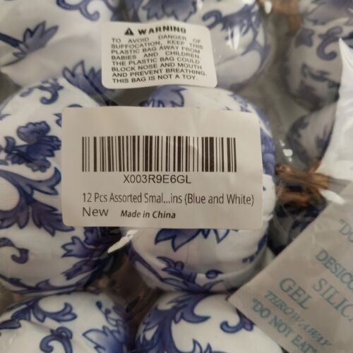 12 Pcs Small Fabric Pumpkins Decorative Blue and White Pumpkins Chinoiserie 3"