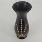 Turned Wood Vase Inset Botanical Floral Pattern Dark Brown 8" Vintage