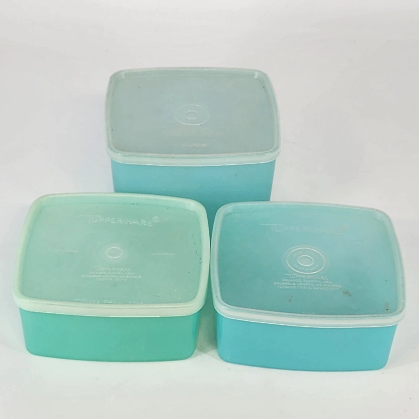 3 Tupperware 311/312 Blue Green Storage Containers w Lids Freezer Fridge Vintage