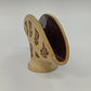 Pottery Napkin Holder Flying Winged Dog Motif Beige Brown Fan Shape 6.5" Repair