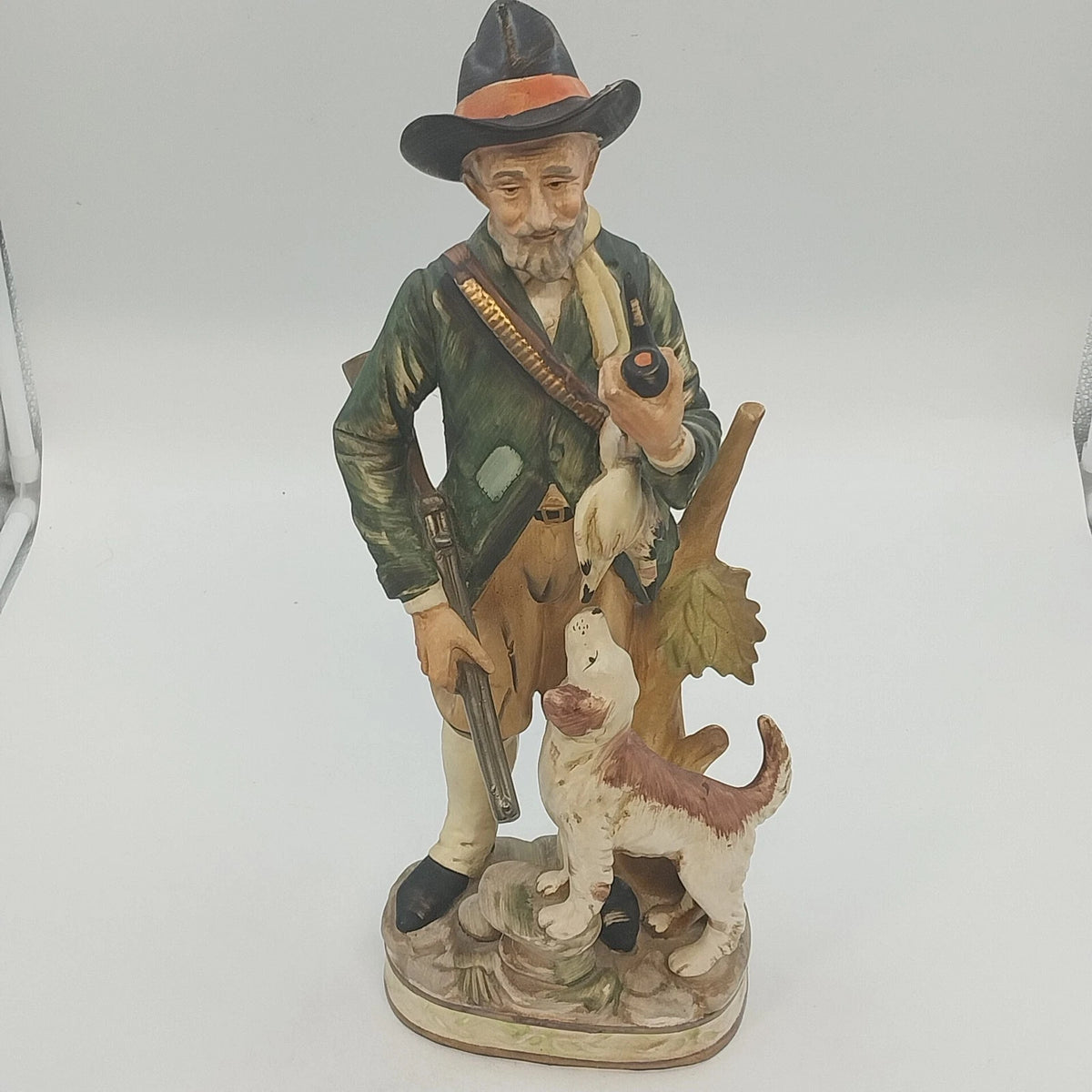 ARDCO Hunter Man & Wood Gatherer Woman Figurines Pair w Dogs 15" Japan Vintage