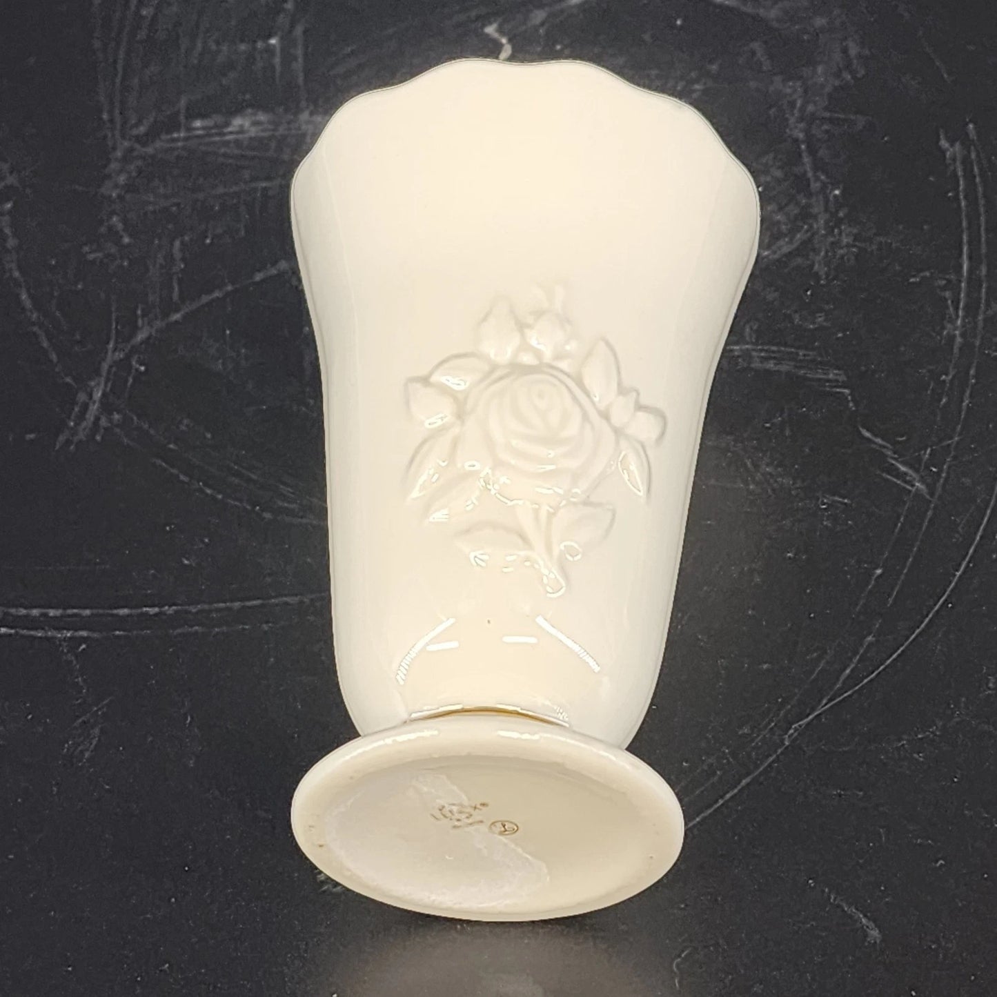 Lenox Embossed Roses Special Bud Vase Cream China Gold Ruffled Trim 4" Vintage