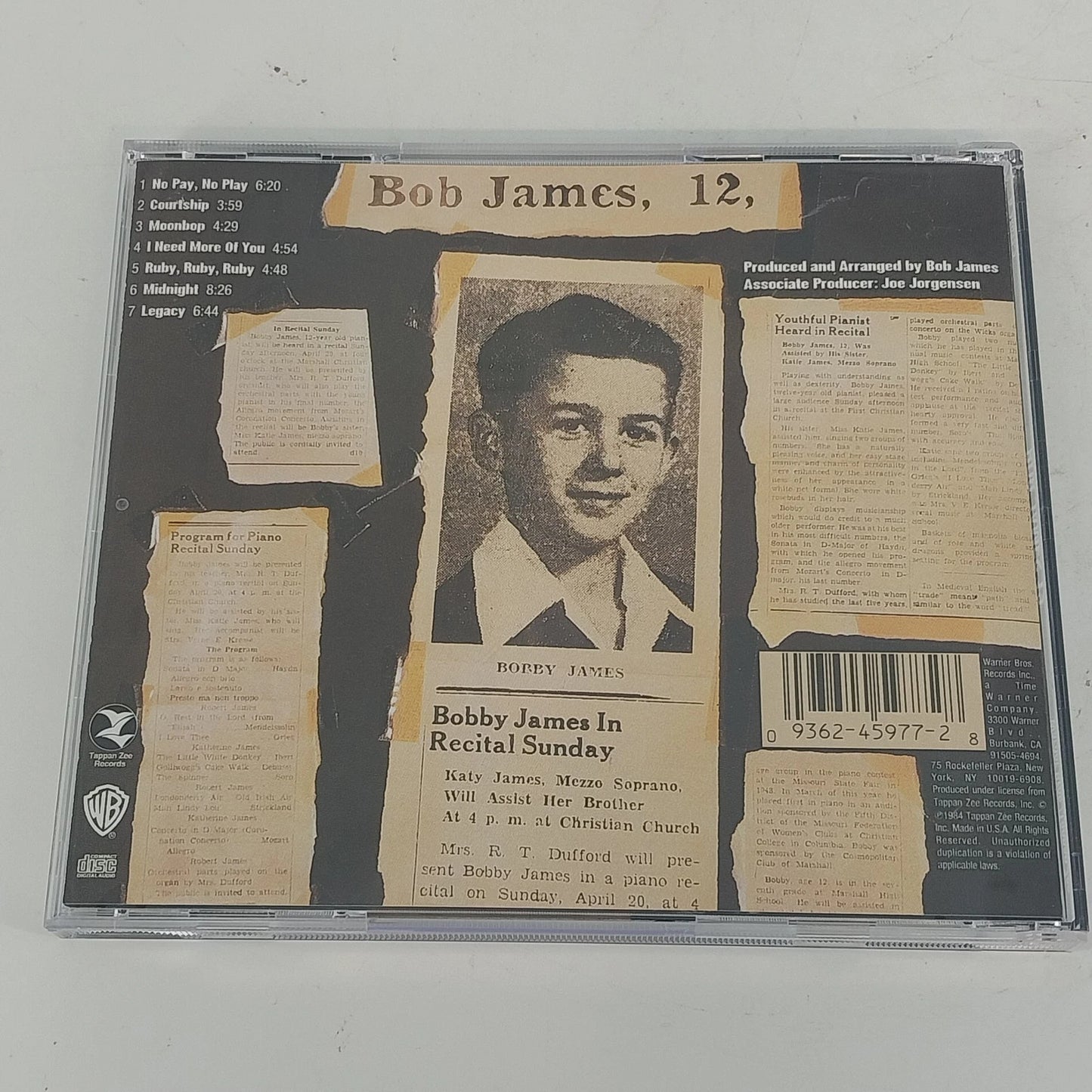 Bob James 12 Jazz Fusion Smooth Contemporary Jazz CD Warner Bros Tappan Zee 1984
