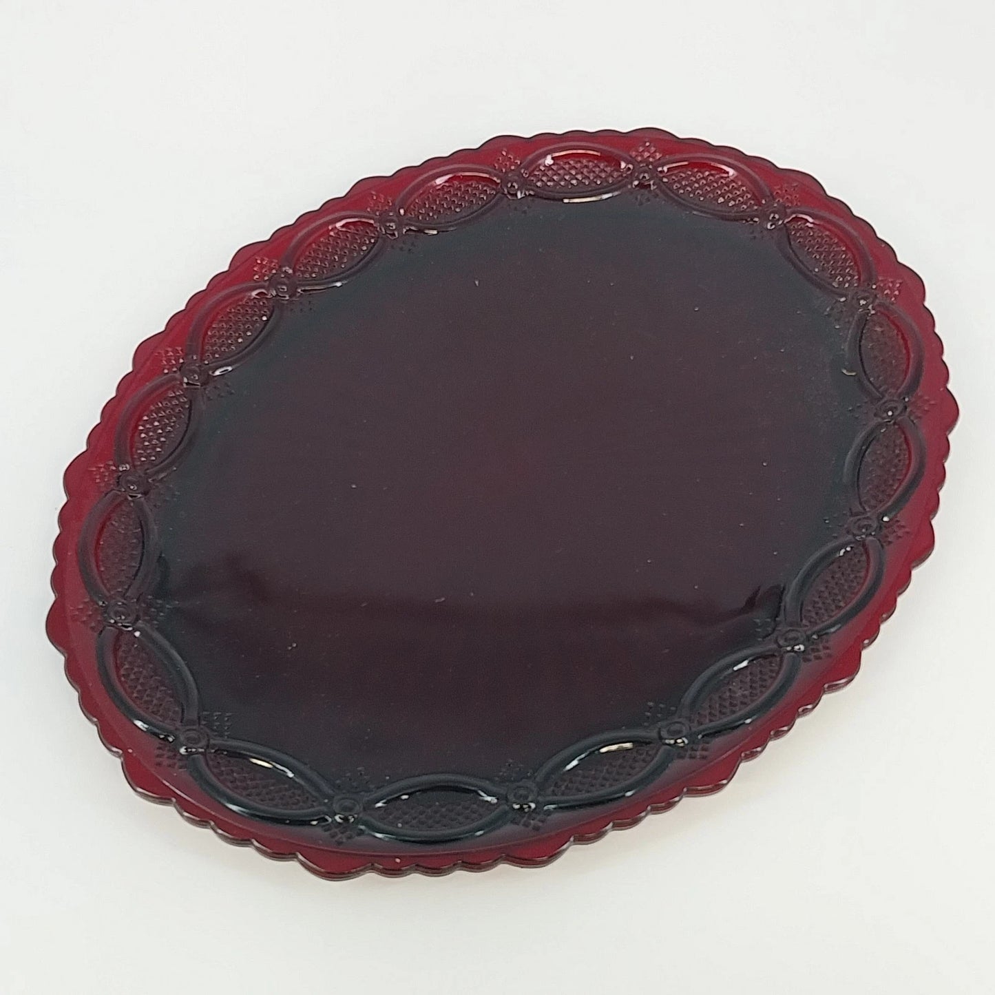 Avon Cape Cod Ruby Red Oval Serving Platter Roman Rosette 13.5" x 11" Vtg