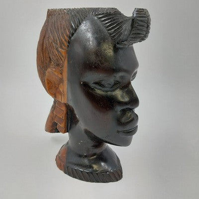 Tribal Art Sculpture Head Bust 8"x5" African Hand Carved Ebony Ironwood VTG